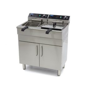   Fritőz 2 x 16L lefolyócsappal és szekrénnyel - dupla kosárral