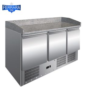   Pizzapult hűtött munkaasztal 3 ajtós gránit fedlap alsó aggregát 3 oldali felhajtás Ferrara-Cool