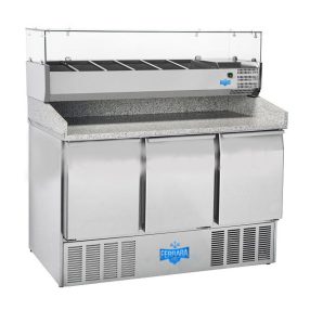   Pizzapult hűtött munkaasztal gránitlapos 3 ajtós 6xGN1/4-es feltéthűtővel FerraraCool