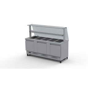   Hűtőpult 5xGN1/1 alsó hűtött tárolóval egyenes üveges felépítménnyel köztes üvegpolccal 1800 mm