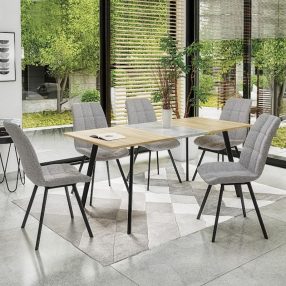   Albon Étkezőasztal Sonoma Tölgy - Szürke - Fekete lábakkal