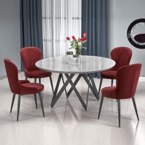   Gustimo Kerek Étkezőasztal 140cm Szürke márvány - Fekete