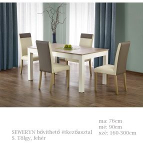   Seweryn Bővíthető Étkezőasztal Sonoma Tölgy Fehér Színben 160-300x90cm