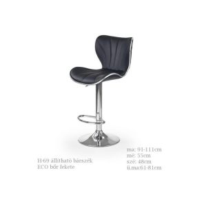 H-69 Bárszék Fekete Színben Állítható Magassággal