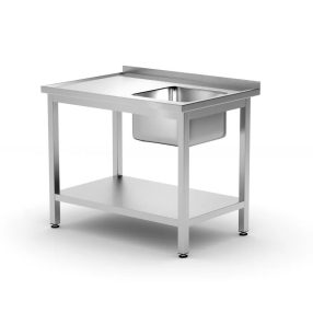   Egy mosogatós rozsdamentes asztal, polccal – Kitchen Line – 1000x700x(H)850mm - HENDI 812945