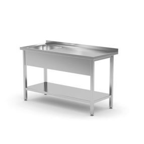   Egy mosogatós rozsdamentes asztal polccal – Kitchen Line – 1000x700x(H)850mm - HENDI 812938