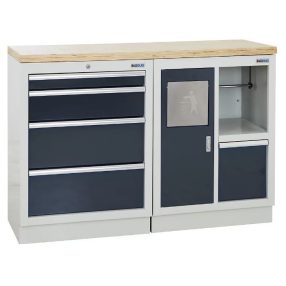 Munkapad 4 fiók, 1 takarítószer-tároló szekrény