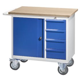   Kompakt munkapad, mobil – eurokraft pro 4 fiókkal, 1 ajtóval