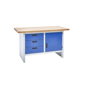   Zárt oldalú munkapad – eurokraft basic 3 fiók, 1 ajtó, szélesség 1500 mm