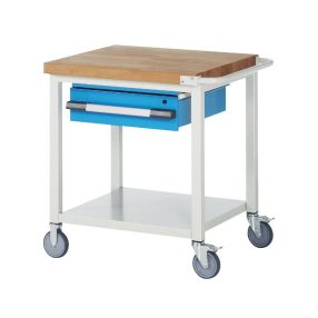   Mobil munkapad, zártszelvényes kivitel – eurokraft pro 1 db függesztett fiók, polc