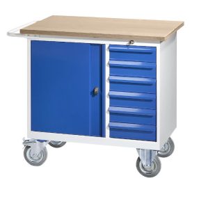   Kompakt munkapad, mobil – eurokraft pro 6 fiókkal, 1 ajtóval