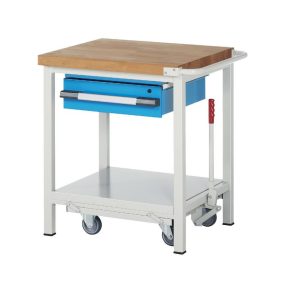   Mobil és leengedhető munkapad, zártszelvényes kivitel – eurokraft pro 1 db függesztett fiók, polc