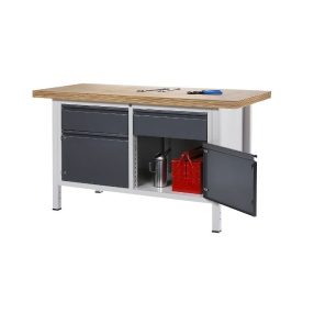   Munkapad zártszelvényes kivitelben – RAU 2 fiók, 2 ajtó, munkalap szélessége 1500 mm