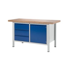   Munkapad zártszelvényes kivitelben – RAU 3 fiók, 1 ajtó, munkalap szélessége 1500 mm