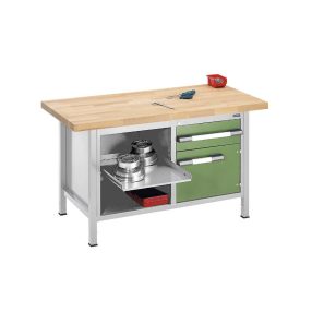   Állítható magasságú munkapad, zártszelvényes kivitel – eurokraft pro 1 fiók, 1 ajtó, 1 kihúzható polc