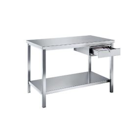   Króm-nikkel acél munkapad – eurokraft basic 1 fiók, 1 teljes polc