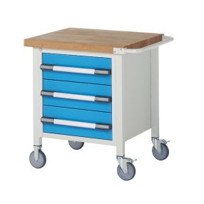   Mobil munkapad, zártszelvényes kivitel – eurokraft pro 3 fiók, polc