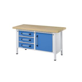   Munkapad zártszelvényes kivitelben – eurokraft pro szélesség 1500 mm, 3 fiók, 1 ajtó