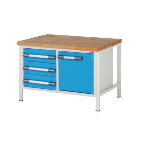   Munkapad zártszelvényes kivitelben – eurokraft pro 3 db 180 mm magas fiók, 1 db 540 mm magas ajtó