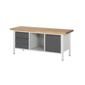   Munkapad zártszelvényes kivitelben – RAU 3 fiók, 1 ajtó, 1 nyitott rekesz, munkalap szélessége 2000 mm