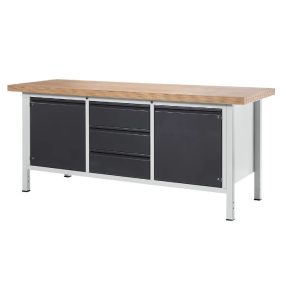   Munkapad zártszelvényes kivitelben – RAU 3 fiók, 2 ajtó, munkalap szélessége 2000 mm