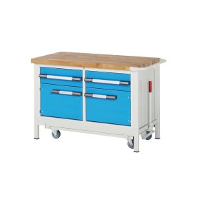   Mobil és leengedhető munkapad, zártszelvényes kivitel – eurokraft pro 2 fiók, 2 ajtó