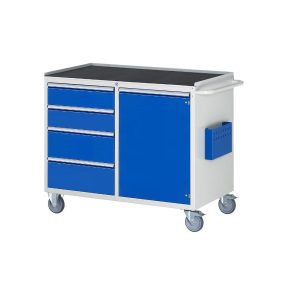   Kompakt munkapadok, mobil – RAU 4 fiók, 1 ajtó, fém tárolófelület gumiborítással