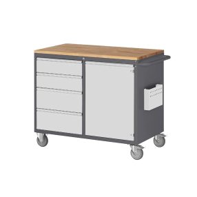   Kompakt munkapadok, mobil – RAU 4 fiók, 1 ajtó, fa munkafelületet