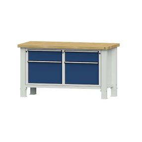   Nagy teherbírású munkapad – ANKE lapszélesség 1500 mm, 2 fiókkal és 2 szárnyas ajtóval