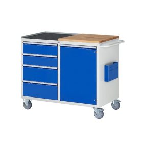   Kompakt munkapadok, mobil – RAU 4 fiók, 1 ajtó, fa / fém munkafelületet