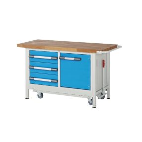   Mobil és leengedhető munkapad, zártszelvényes kivitel – eurokraft pro 3 fiók, 1 ajtó