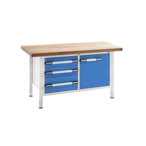  Állítható magasságú munkapad, zártszelvényes kivitel – eurokraft pro szélesség 1500 mm, 3 fiók, 1 ajtó