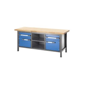   Állítható magasságú munkapad, zártszelvényes kivitel – eurokraft pro 2 fiók, 2 ajtó, 1 kihúzható polc