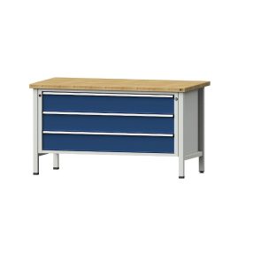   1500 mm széles munkapad, zártszelvényes kivitelben – ANKE 3 db 180 mm magas fiók