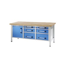   Munkapad zártszelvényes kivitelben – eurokraft pro szélesség 2000 mm, 6 fiók, 1 ajtó
