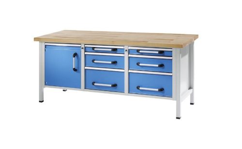 Munkapad zártszelvényes kivitelben – eurokraft pro szélesség 2000 mm, 6 fiók, 1 ajtó