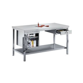   Króm-nikkel acél munkapad – eurokraft basic 1 alsó szekrény, 1 fiók, 1 teljes polc