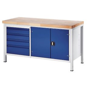   Munkapad zártszelvényes kivitelben – RAU 4 L-es méretű fiók, 1 szerszámszekrény