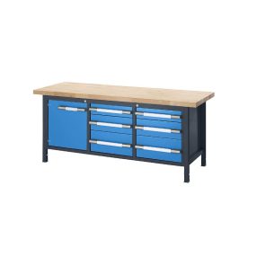   Állítható magasságú munkapad, zártszelvényes kivitel – eurokraft pro 6 fiók, 1 szárnyas ajtó