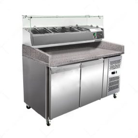   Pizzapult hűtött 2 ajtós gránitlapos oldal kompresszoros 6xGN1/3-os feltéthűtővel Ferrara-Cool